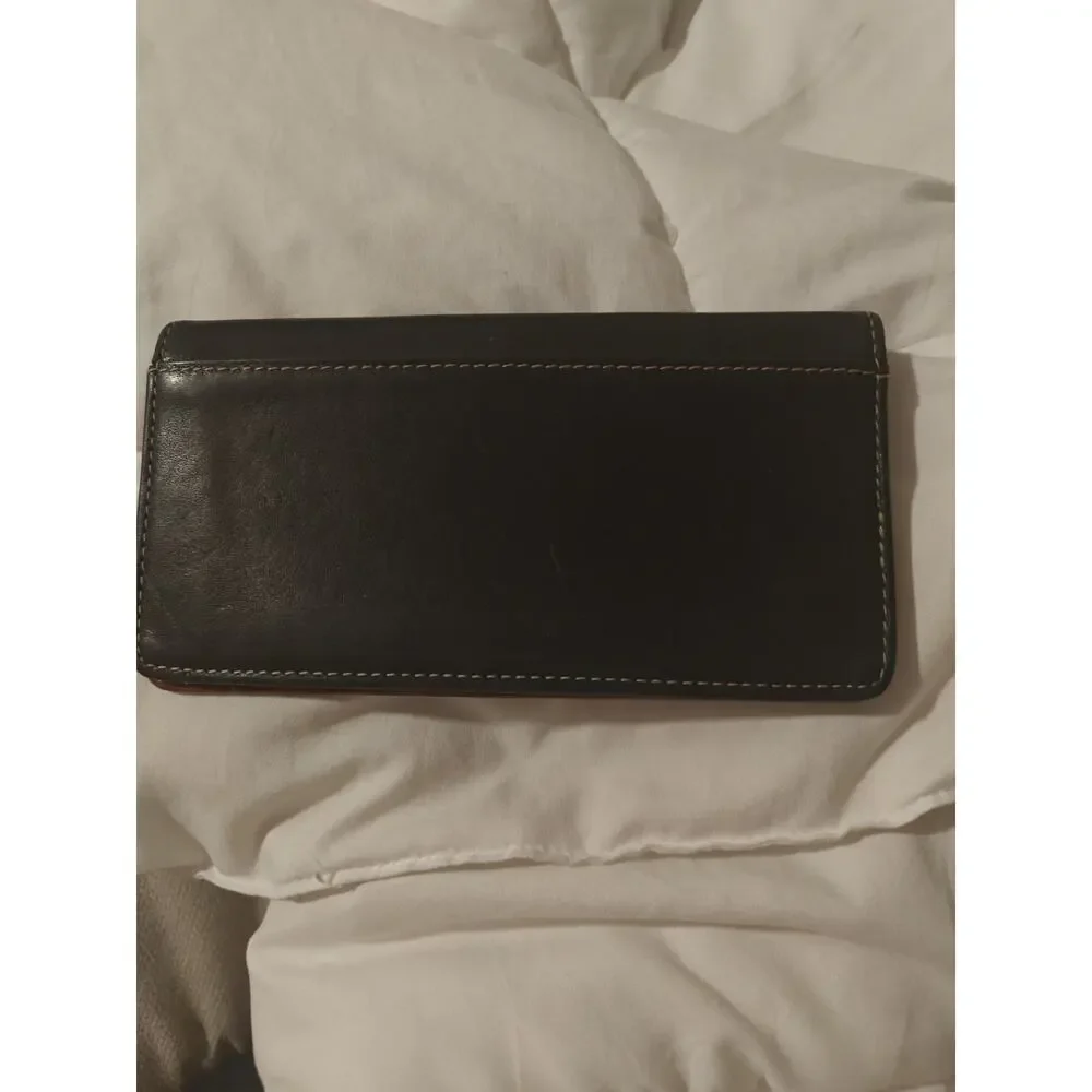 Brighton Black Vintage Leather Heart Stitch Checkbook with Deep Cherry Interior